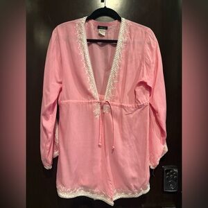 Vintage Pink Sheer Embroidered Tunic Cover-Up… Miami Boutique Find